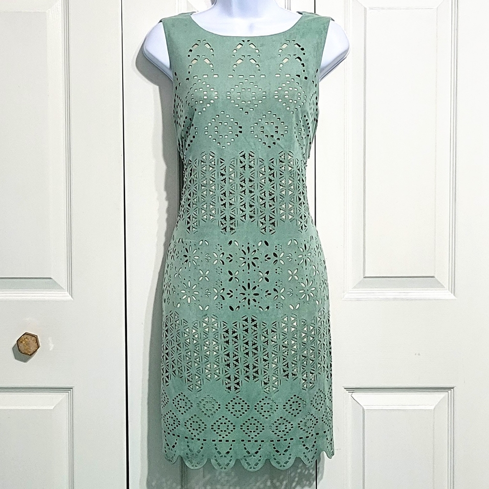 Gianni Bini Mint Green Sheath Dress Velvet Pattern Pastel Teal Sleeveless